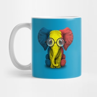 Baby Elephant with Glasses and Romanian Flag Mug